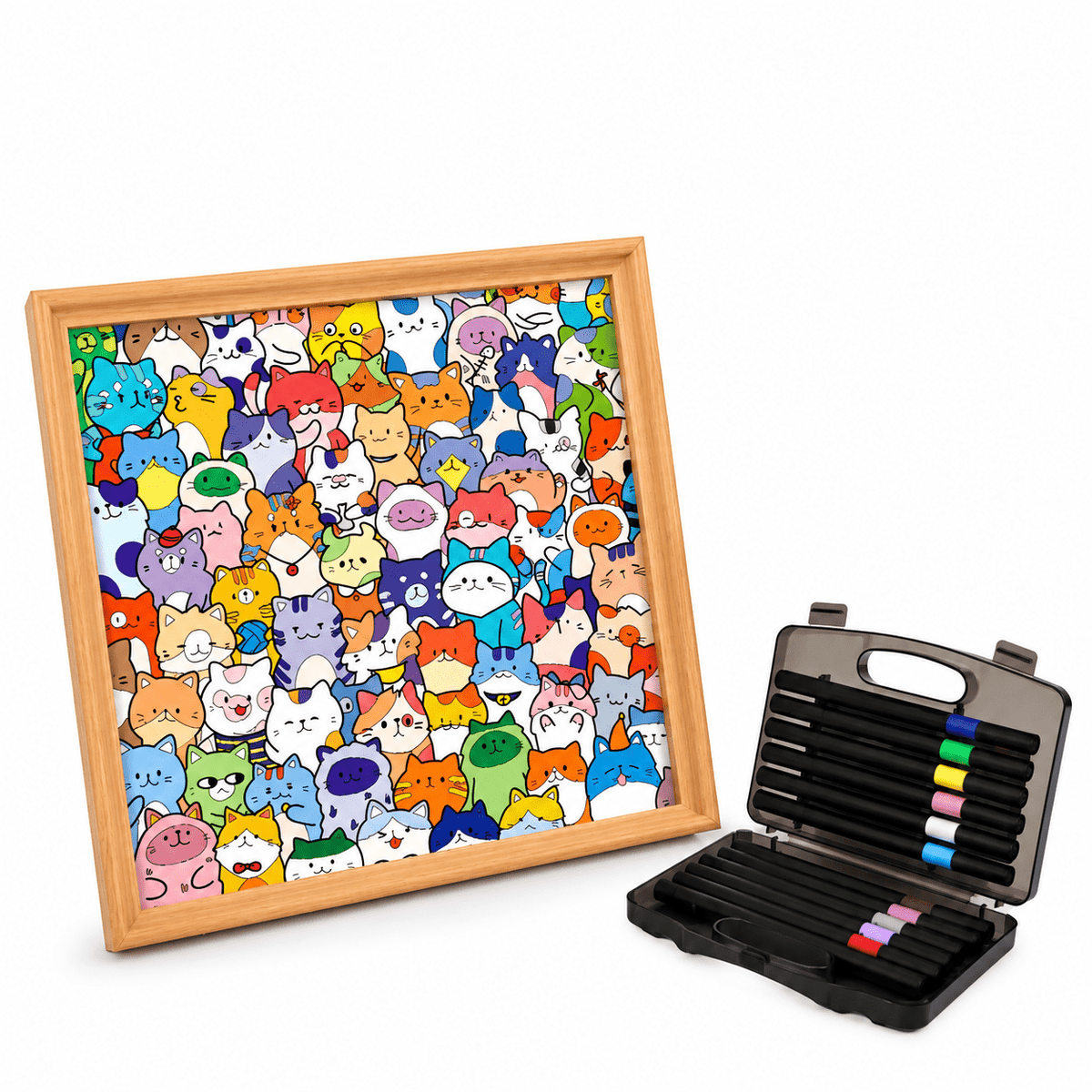 Little Kitties Wooden Coloring Puzzle – DIY Cat Art Puzzle with Frame