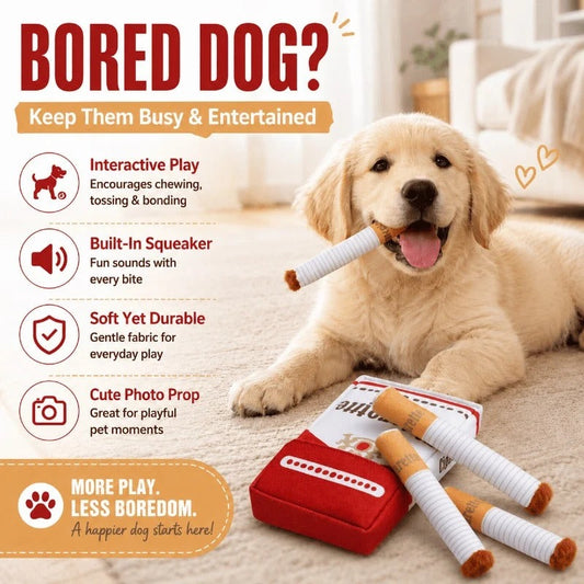 Cuddle Ciggy Plush Cigarette Dog Toys for Small Medium Dogs, Squeaky Interactive Dog Toy