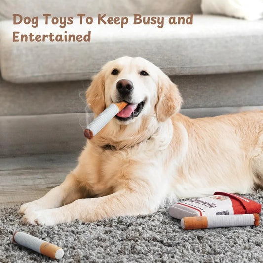 Cuddle Ciggy Plush Cigarette Dog Toys for Small Medium Dogs, Squeaky Interactive Dog Toy