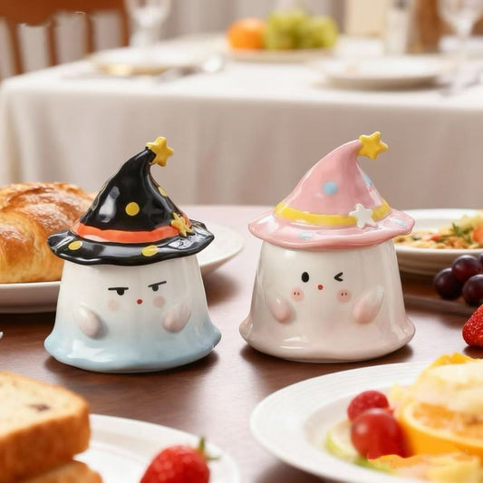 Little Ghost Ceramic Mug with Witch Hat Lid