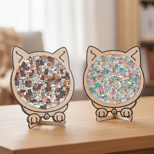 135-Piece Cat-Shaped Wooden Jigsaw Puzzle