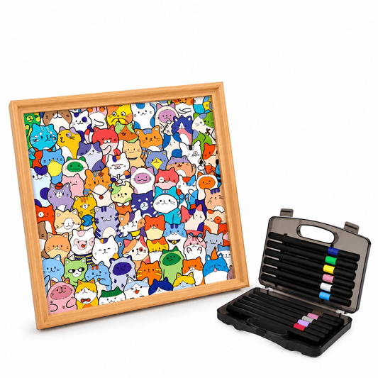 Little Kitties Wooden Coloring Puzzle – DIY Cat Art Puzzle with Frame