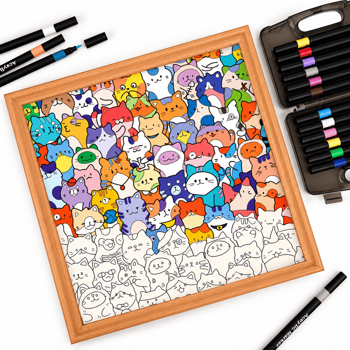 Little Kitties Wooden Coloring Puzzle – DIY Cat Art Puzzle with Frame