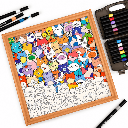 Little Kitties Wooden Coloring Puzzle – DIY Cat Art Puzzle with Frame