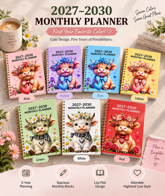 2026–2030 Monthly Planner Cute Highland Cow 5-Year Calendar