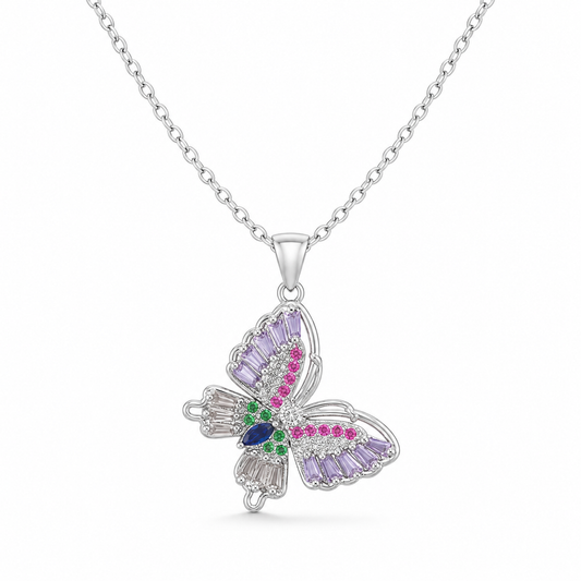 Rainbow Butterfly Crystal Necklace