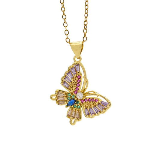 Rainbow Butterfly Crystal Necklace