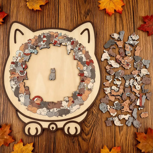 135-Piece Cat-Shaped Wooden Jigsaw Puzzle
