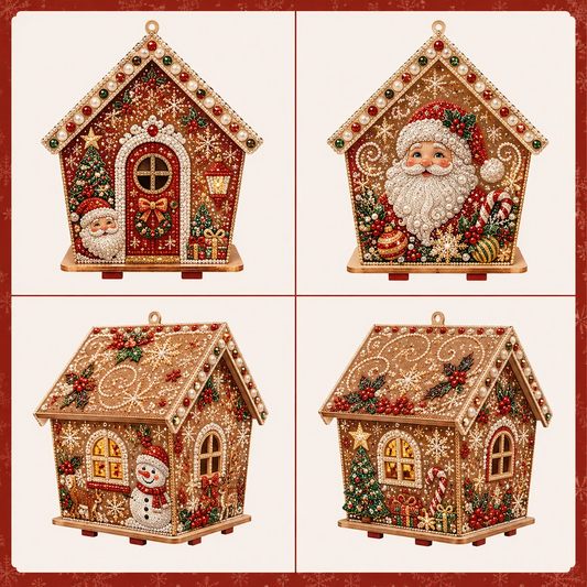 Christmas Wooden House 3D Rhinestone Diamond Art DIY Kit