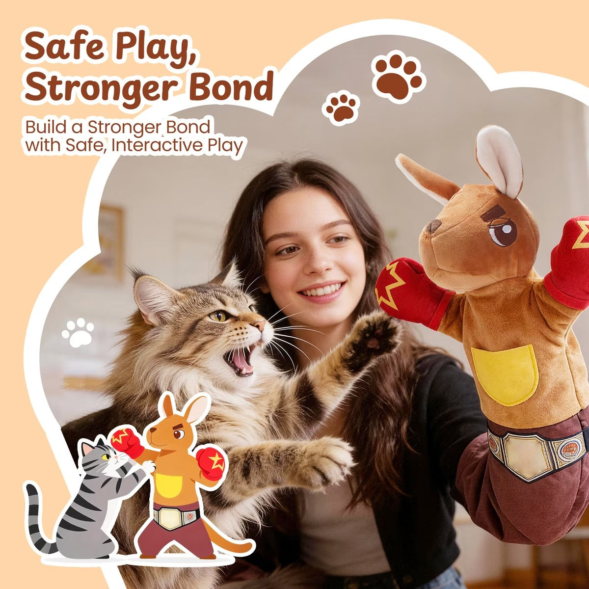 Reinforced Protective Glove Interactive Kicking Wrestling Kangaroo Puppet Cat Plush Toy