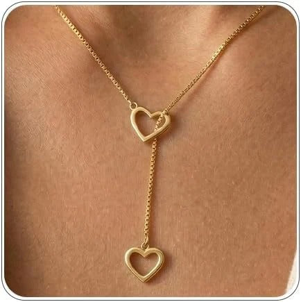 Double Heart Drop Necklace
