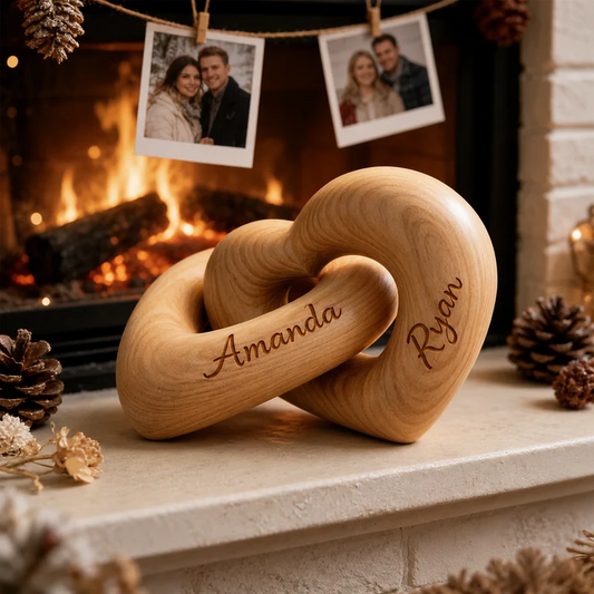 Personalized Infinity Heart Sculpture, Custom Wooden Couple Heart