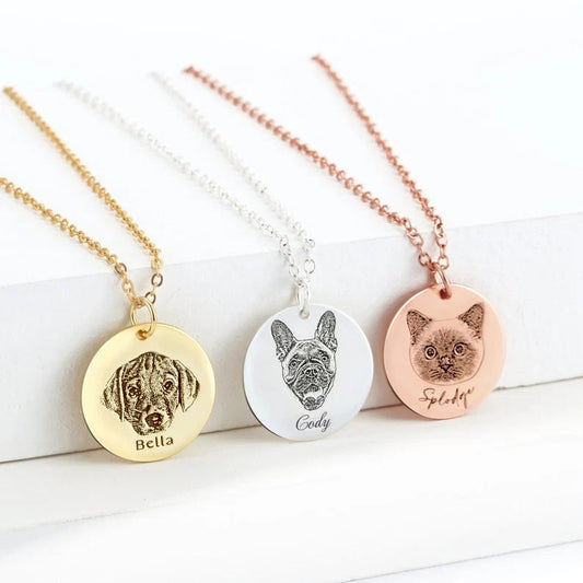 Custom  Engraved Pet Portrait Necklace