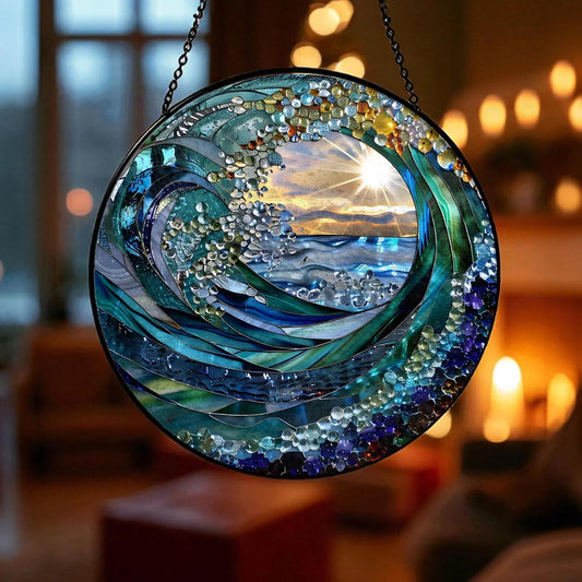Deep Sea Horizon Round Crystal Ornament