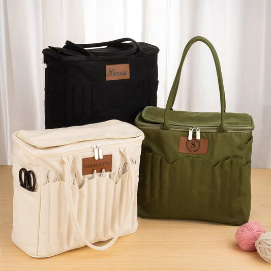 Personalized Canvas Yarn Storage Bag for Knitting & Crochet