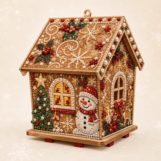 Christmas Wooden House 3D Rhinestone Diamond Art DIY Kit