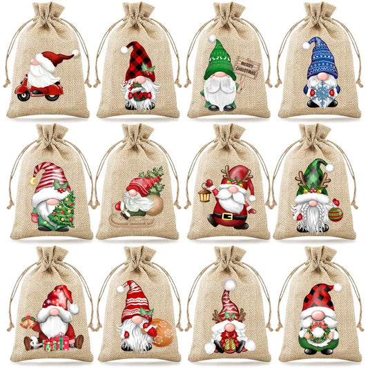 Christmas Linen Drawstring Gift Bags