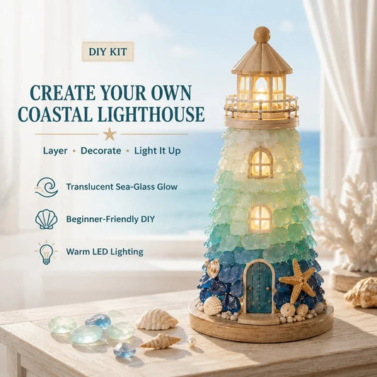 DIY Lighthouse Kit with LED Lights & Sea-Glass-Style Pieces