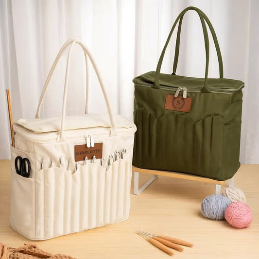 Personalized Canvas Yarn Storage Bag for Knitting & Crochet