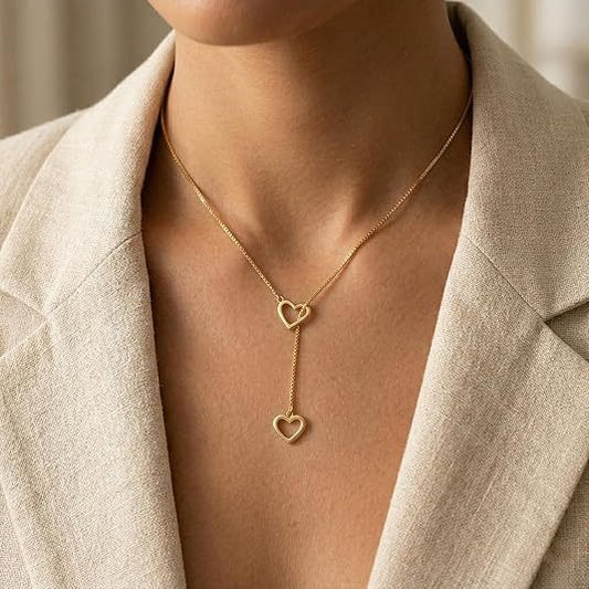 Double Heart Drop Necklace