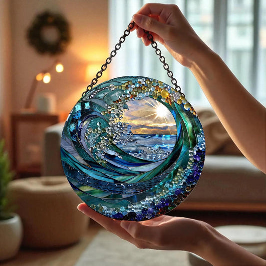Deep Sea Horizon Round Crystal Ornament