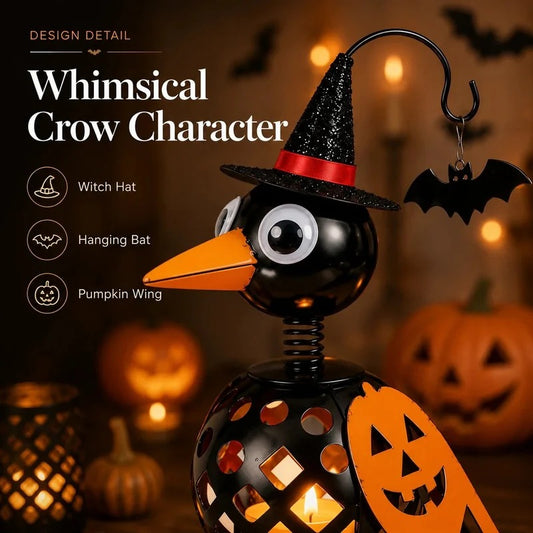 Wrought Iron Crow and Pumpkin Ornament