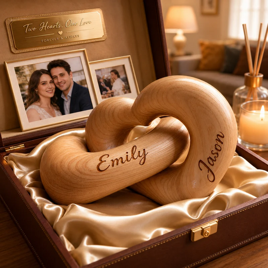 Personalized Infinity Heart Sculpture, Custom Wooden Couple Heart